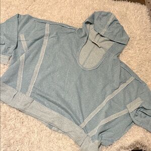 Zenana Light Blue distressed cropped Hooded Top size L/XL NWOT